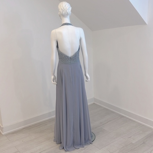 NWT SAMPLE SALE Dessy 4512 Platinum size 10 Classic Lace Halter chiffon Pristine - Picture 4 of 7